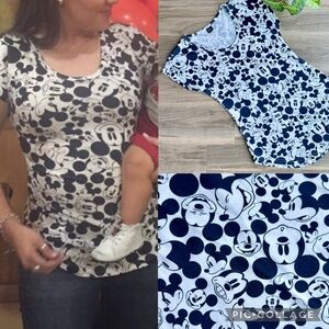 Disney Mickey Navy and White Graphic Print Tee - Fits S/M